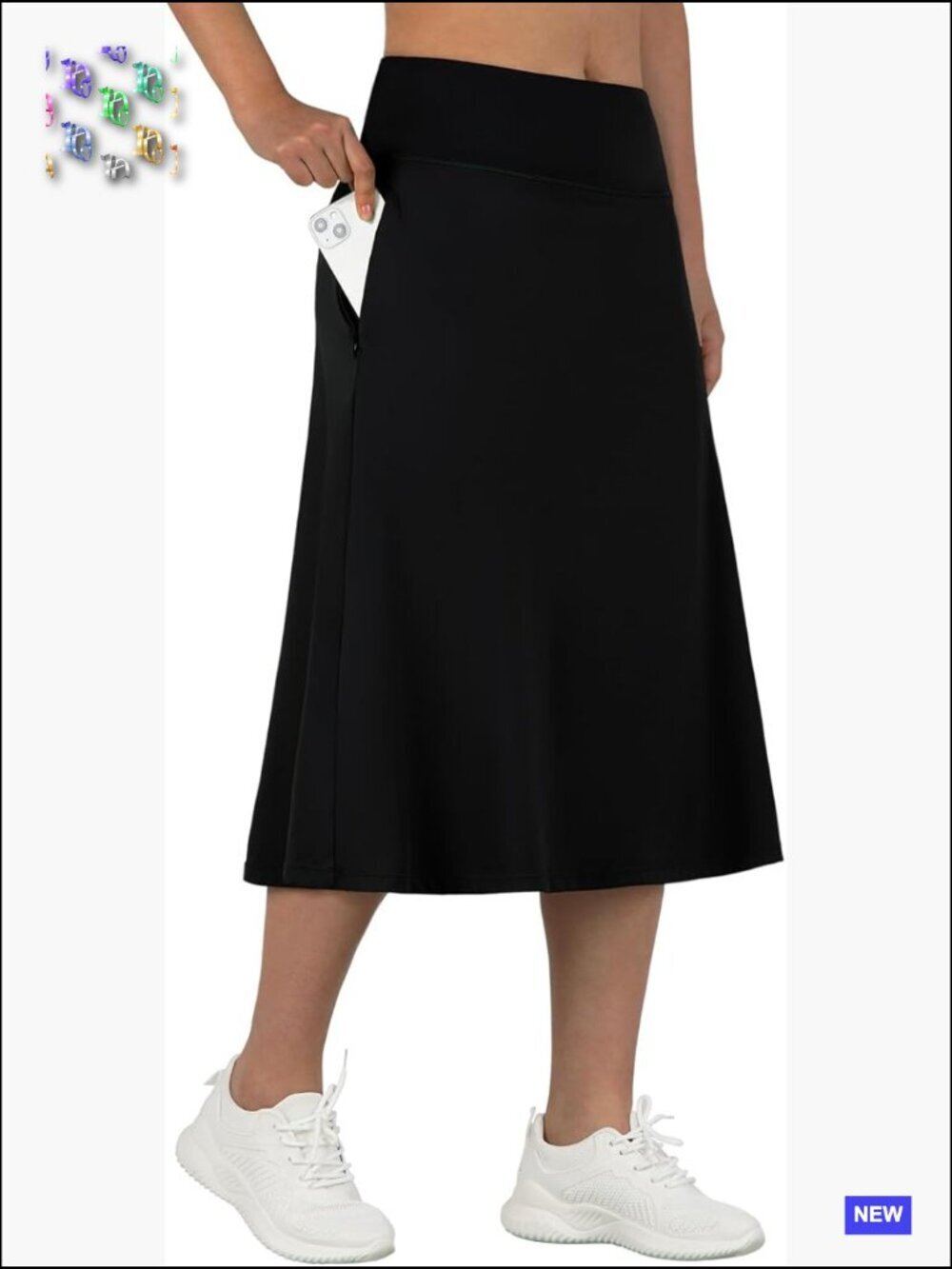 Women's Midi Skort with Pockets Modest Athletic 28" Long High Waisted